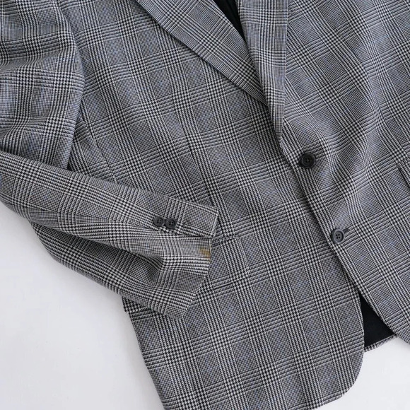Savile Row 100% Wool Plaid Sport Jacket Blazer ~Grey/Black ~See Measurements Pic - Picture 14 of 16